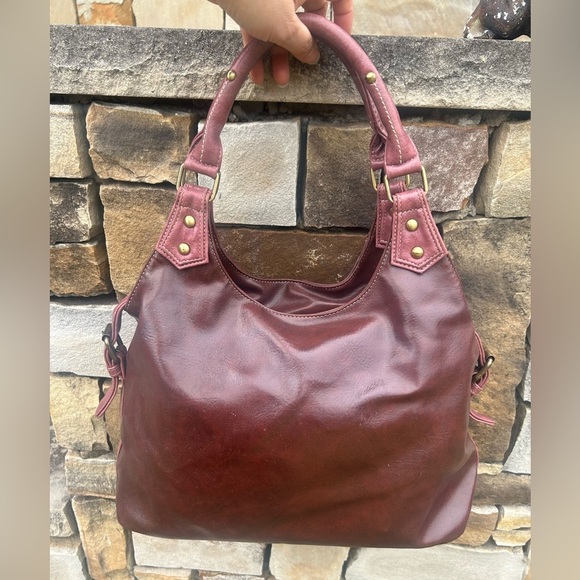 Satchel hobo style purse in faux leather reddish brown color bag.     S - Picture 11 of 12